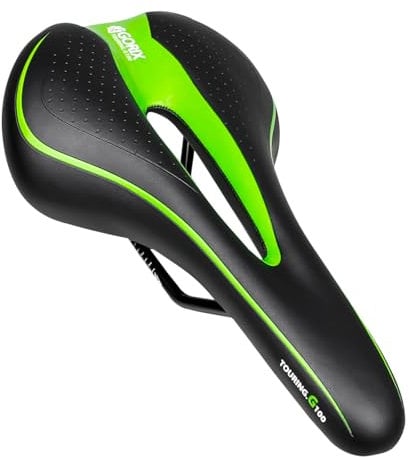 GORIX Fahrradsattel Sitz Bequemes Kissen mit Rail Mountain Road Fahrrad für Männer und Frauen (GX-C19) (Schwarz × Grün)