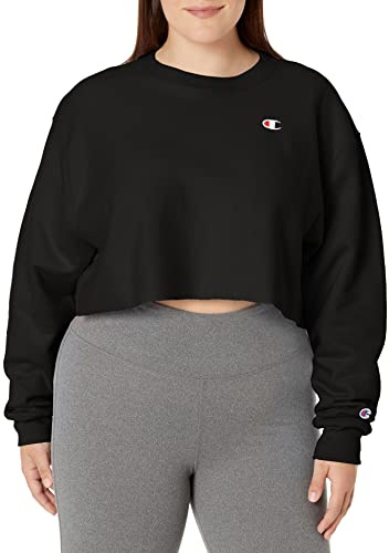 Champion Damen Reverse Weave Cropped Cut Off Crew Sweatshirt, Black-549302, S EU