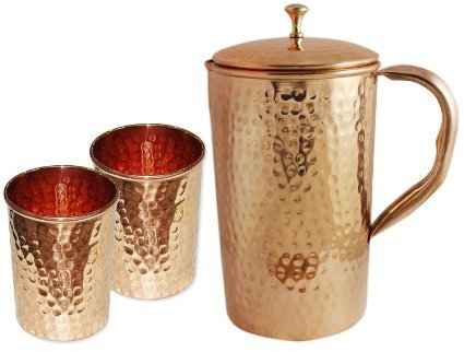 Stylla Krug aus reinem Kupfer, gehämmert, Cocktailkrug mit Deckel und 2 Gläsern