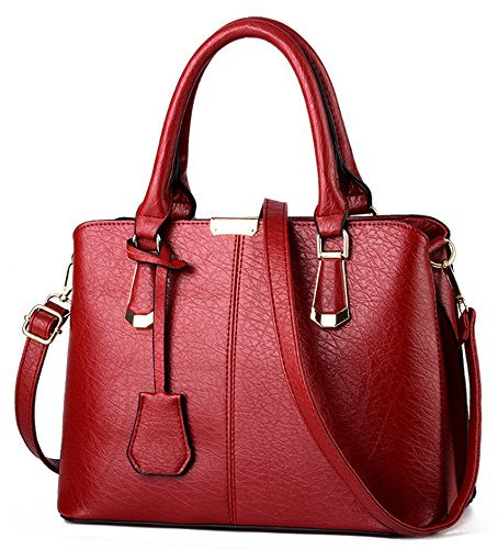 FiveloveTwo Damen Elegant PU Leder Schultertasche Shopper Top-Griff Tragetaschen Umhängetasche Große Handtasche und Geldbörsen Burgund