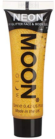 Moon Glow Gel facial y corporal con purpurina UV neón de 12 ml - Pintura facial con purpurina Amarillo dorado