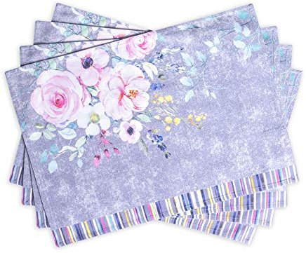 Maison d' Hermine Tischsets, 100% Baumwolle, 4er-Set, dekorative Tischsets, Ostern waschbare Tischsets für Zuhause, Sweet Rose Lavender - Country Garden – Frühling/Sommer(33 cm x 48 cm)