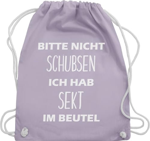 Turnbeutel Rucksack - Sportbeutel bedruckt Geschenk - Bitte nicht schubsen ich hab Sekt im Beutel - Unisize - Pastell Lila - sektgeschenke für frauen festival-bag festival sprüche stoffbeutel