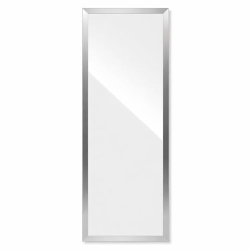 DRULINE Türspiegel - Ganzkörperspiegel - Dekospiegel - Flurspiegel matt Silber34x90 cm - mit abnehmbaren Haken - rechteckiger Wandspiegel zur Aufhängung an Tür/Wand - für Flur, Schlafzimmer & Bad