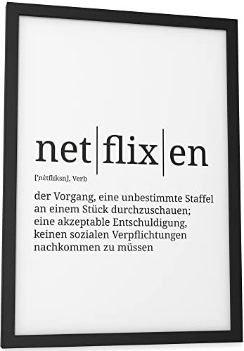 Papierschmiede® Definition: netflixen, DIN A4 (21x30 cm), Poster für Wohnzimmer, Schlafzimmer, Küche, Esszimmer, Wandbild Geschenk Wanddeko - ohne Rahmen