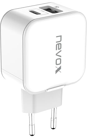 Nevox 20W USB-C Ladegerät mit Power Delivery & Quick Charge 3.0, Schnellladegerät mit USB-C und USB-A Anschluss, kompakt, für iPhone, Samsung Galaxy, Google Pixel, iPad, Weiß