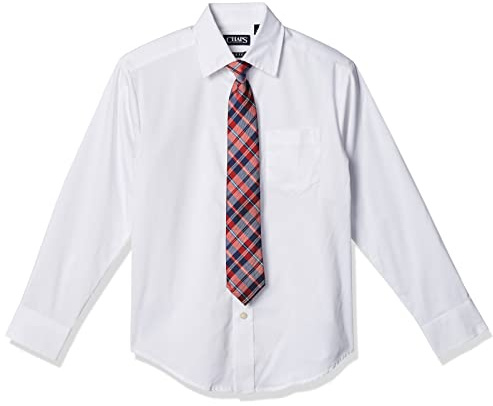 Chaps Big Boys' Long Sleeve Dress Shirt with Matching Tie, White, XX-Small (4/5)