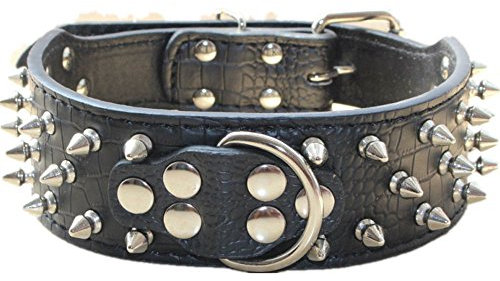 haoyueer Pitbull Hundehalsband, Leder, mit Nieten, 5,1 cm breit, stilvolles Leder-Hundehalsband für mittelgroße und große Hunde, Größe XL, Schwarz