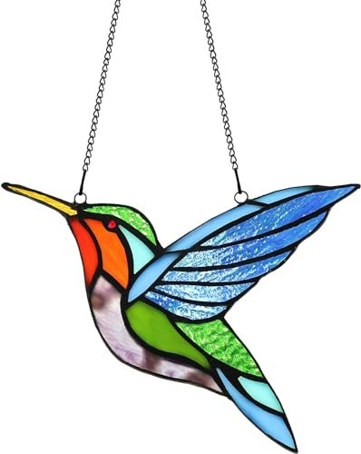 Yaloyi - Vidriera hecha a mano, estilo Tiffany, cristal de cristal con diseño de colibrí