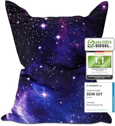 Lumaland Riesen-Sitzsack XXL 140x180 cm Special Edition | Wasserfestes Indoor & Outdoor Liegekissen mit über 3 Mio. anpassungsfähigen EPS-Perlen | Bean Bag mit waschbarem Bezug [Galaxy]