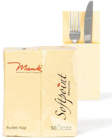 Mank Besteckservietten aus Softpoint | Pub Bestecktaschen | 40 cm x 33 cm 1/8 Falz | mit Besteckschlitz für Gastronomie und Feiern | 50 Stück | (Creme)