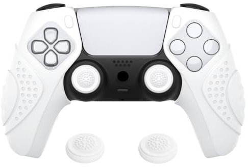 PlayVital Coque pour ps5 Manette Protection Accessoire Contorller Housse Silicone avec Capuchon Joystick Compatible avec ps5 Station de Charge-Blanc