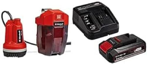 Einhell Pompe d’évacuation d’eau claire sans fil GE-PP 18 RB Li-Solo Power X-Change (li-ion, 18 V, max. 2 bar, débit max. 3000 L/h, boîtier de batterie flexible) avec chargeur et batterie 2,5Ah