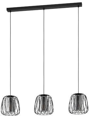 EGLO Pendelleuchte Floresta, 3 flammige Hängelampe, Hängeleuchte aus Metall in Schwarz und Rauchglas in Schwarz-Transparent, Esstischlampe, Wohnzimmerlampe hängend mit E27 Fassung
