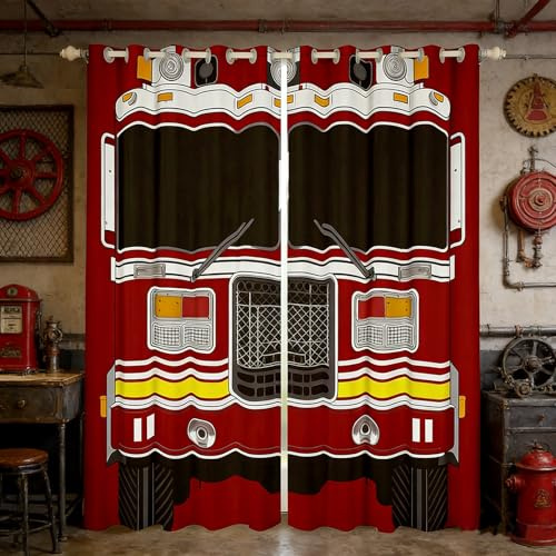 3D-Feuerwehrwagen-Druckvorhänge für Kinder und Erwachsene, Feuerwehrauto-Fensterbehandlung, schwarz, rot, Feuerwehrmann, Auto-Fenstervorhänge, Cartoon-Feuerwehrmann, Dekoration, 198x1111111111144 cm