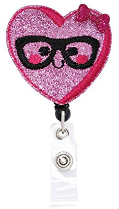 ReelFun Namensschild zum Valentinstag, glitzerndes Herz, einziehbar, mit Krokodilklemme, 61 cm lange Nylonschnur, Krankenschwester, Büro, Mitarbeiter