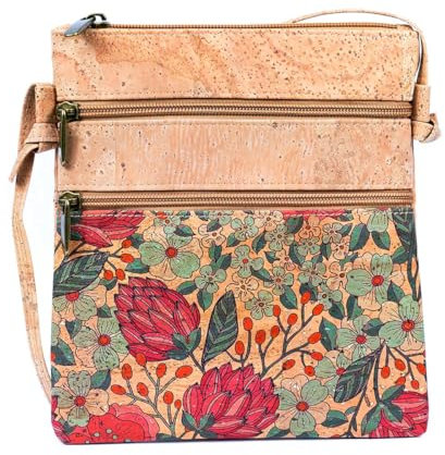 DeCarbonize Umhangtasche Handytasche aus Kork Crossbody Vegan Leder Nachhaltig Braun M (Muster1)