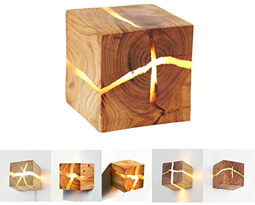 Lfoute Vintage Holz Wandleuchte LED 5W Kreative Wandlampe Nachtlampe Zufällig Riss Innen Wandbeleuchtung Für Schlafzimmer Wohnzimmer Esszimmer Flur Korridor Treppe Dekorative Lichter,2 pcs