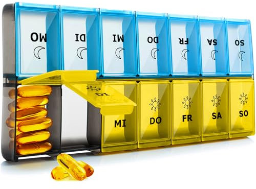 Tablettenbox 7 Tage Morgens Abends Groß, Tablettendose 14 Tage Abends XL Große Dispenser Medikamente Groß für Vitamine, Nahrungsergänzungsmittel und Medikamente