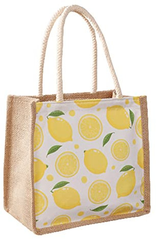 VIONNPPT Einkaufstasche Jute Shopper, Groß Baumwolltasche Stofftasche Shopper Handtasche, Tragbare Öko Taschen, mit Reißverschluss, Faltbare Waschbare (Zitrone (c))
