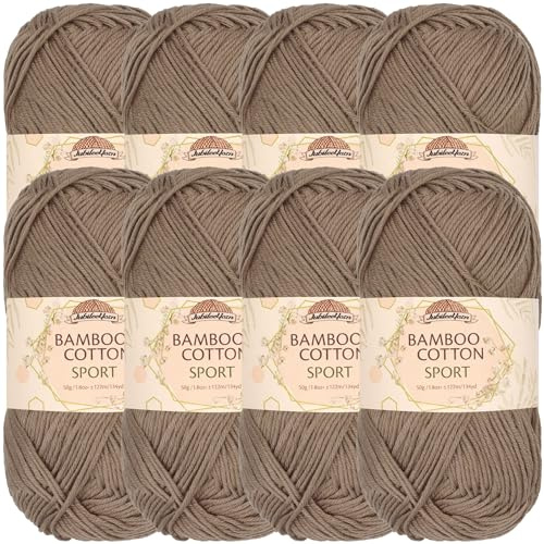 JubileeYarn Bamboo Cotton Sport Yarn - 50g/Skein - Coffee Lover - 8 Balls