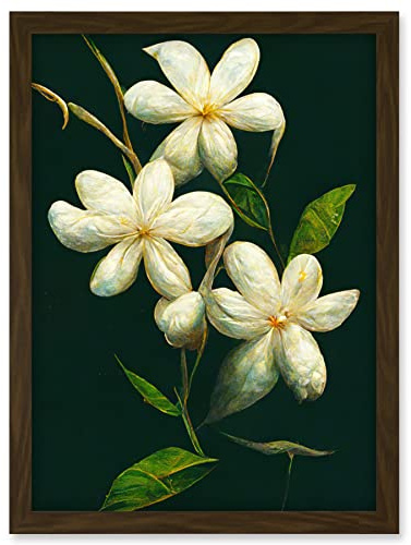 Doppelganger33 LTD Jasmine Flower Blooms Realism Painting With Black Artwork Framed Wall Art Print A4