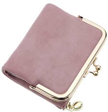 YINETTECH Portefeuille pour Femme en Cuir PU à Deux Volets avec Fermeture à Glissière et Sac de Rangement pour Cartes Bancaires avec Verrouillage à Baiser Vintage Petit Sac à Monnaie 12x10cm, Rose
