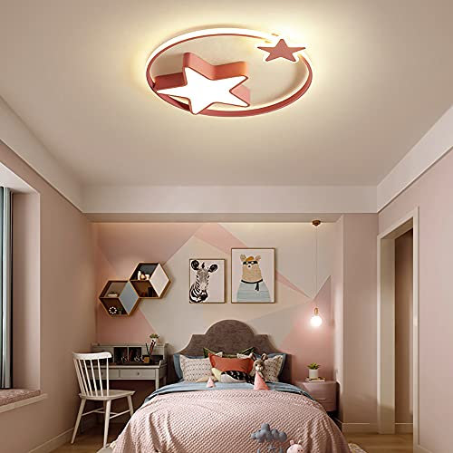 LED Deckenleuchte Dimmbar Sterne, Modern LED Kinderlampe Deckenlampe Sternförmig Deckenleuchte Kinderzimmer Lampe mit Fernbedienung für Wohnzimmer, Schlafzimmer, Kinderzimmer (Rosa, 45*45*5cm)
