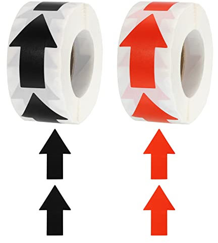 sourcing map Pfeil Aufkleber Etikett 1000 Stück, 5cm Kleber Farbe Kodierzeichen Aufkleber für Gasrichtung Inspektion, Produkte Inspektions und Wegweiser, Rot, Schwarz（2 Rolle）