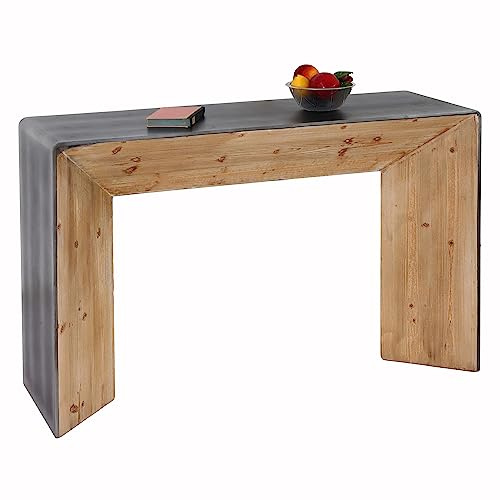 Mendler Konsolentisch HWC-L76 80x120x40cm Natur mit Metall-Optik | Telefontisch, Beistelltisch, Tisch, Industrial, Massiv-Holz