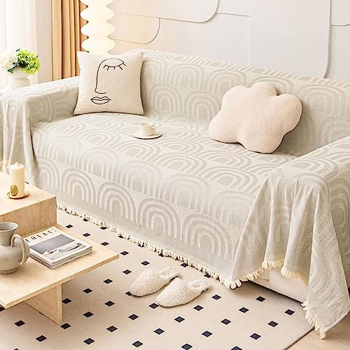 Homxi Sofaüberwurf Zweisitzer,180x260CM,Bezug Sofa Linie Gestreift Überwurf Sofa Chenille Sofa-Handtuch Weiß Sofabezug Sitzer