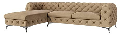 S-Style Möbel Maria Ecksofa 5 Sitzer Chesterfield Eckcouch Sofa Für Wohnzimmer Lounge Couch Mit Verchromten Füßen Möbel Freistehende Polster Sofas Couches Links Beige 305 x 200 x 73 cm