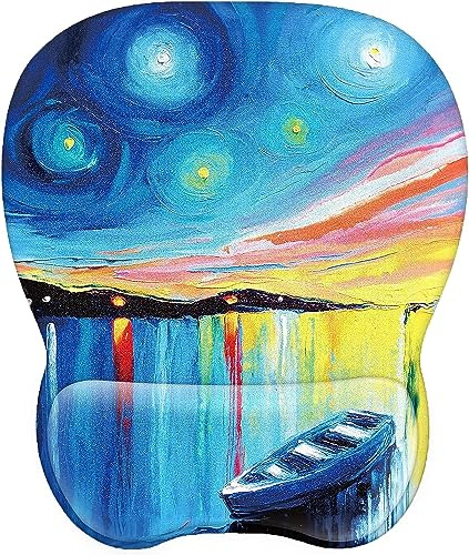 EooCoo Mouse Mat Wrist Support, Gaming Mouse Pad,Colorful Oil Painting | Ergonomic Mousepad, Office Accessories, Smooth Tracking, Non-Slip Base, Compatibility, Portability, Waterproof, Washable