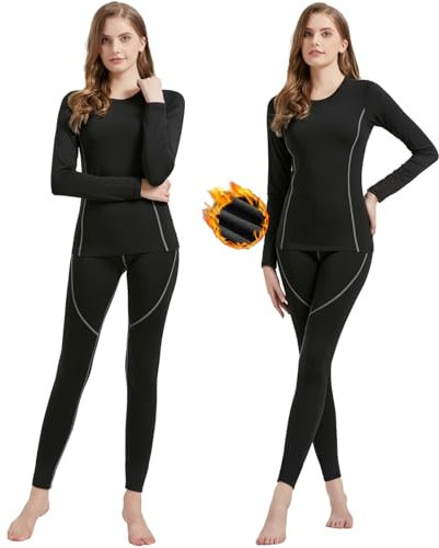 Uniuni Skiunterwäsche Damen Warm Thermounterwäsche Set Winter Ski Unterwäsche Frauen Thermo Motorrad Funktionsunterwäsche Langarm Thermowäsche Gefüttert Funktionswäsche Outdoor Skiwäsche Grau 38