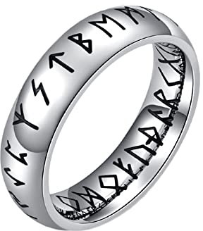 Ayoiow Edelstahlring für Herren Wikinger Zeichen Breit 6mm Silber Ringe Verlobung
