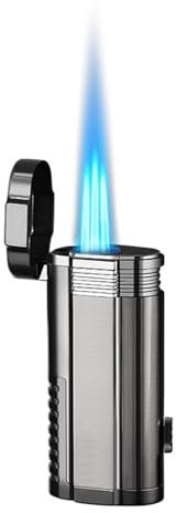 ACRUZ Triple Jet Flame Butan-Feuerzeug, winddichtes Fackelfeuerzeug, Premium-Zubehör und Geschenke, nachfüllbare Gasdose, Verstellbarer Gasknopf (Color : B)