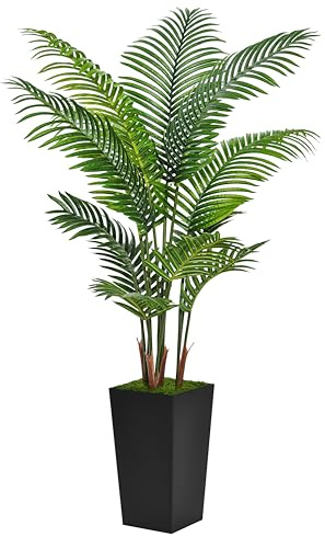 ASTIDY Artificial Palm Tree 5FT - Fake Tree with Black Tall Planter - Faux Tropical Areca Floor Plant in Pot - Artificial Silk Plant for Home Office Living Room Decor Indoor