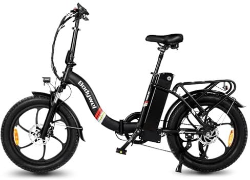 Bodywel F20SE Electric Bike, 20 Fat Tire Ebikes with 250W 36V 15.6Ah Removable Battery, Electric Folding Bikes with LED Display, Dual Oil Hydraulic Brakes, City E Bike for Unisex Adults (Black)