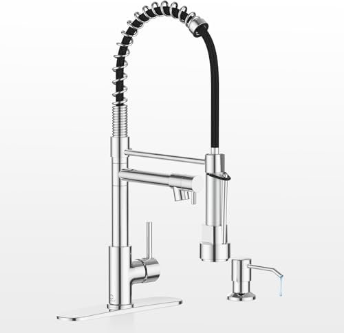 Casavilla Küchenarmatur mit Seifenspender, Küchenarmatur mit Deckplatte und Doppelfunktions-Sprühkopf, Chrom-Wasserhahn für Wohnmobil, Bauernhaus, Wohnmobil, Küchenspüle,