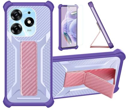 bojioderf Coque pour Tecno Spark 20 Pro Coque Étui Case Cover Hybride [avec Protection d'écran en Verre trempé] [Support magnétique Pliable] [givré résistant aux Empreintes digitales] Violet