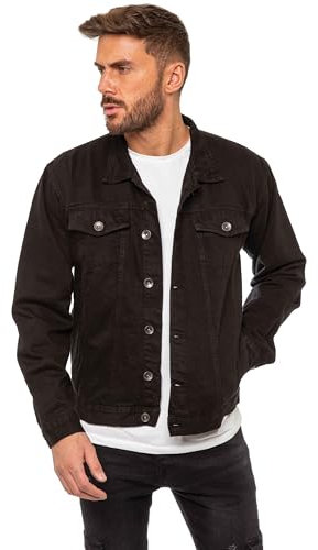 989Zé ENZO Mens Jacket Casual Classic Denim Regular Fit Western Style Trucker Coat EZJ391 BLACK L