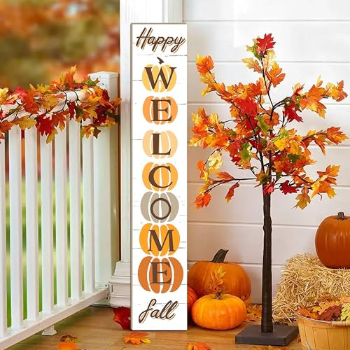 Panneau « Happy Fall » en forme de citrouille d'automne à suspendre pour porte d'entrée, panneau de bienvenue vertical en bois pour intérieur et extérieur, panneau debout pour jardin, maison, cour,