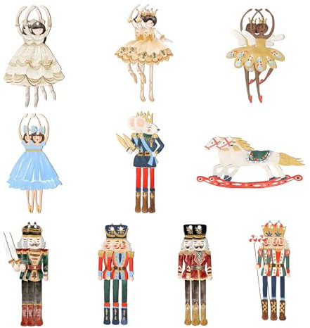 Falafoty 20 Cascanueces de Madera para Decoración de Navidad - Soldado, Princesa, Adornos Colgantes para Árbol, Figuras para Decoración de Vacaciones y Regalos