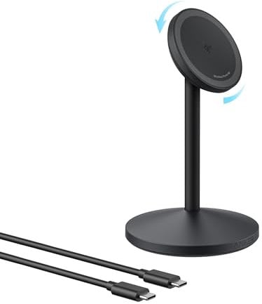 Anker MagGo Wireless Charger, 15W Fast Charging MagSafe Charger Compatible Wireless Charger Stand with USB-C Cable, Qi2 Wireless Charger, For iPhone 16/15/14/13 Series and AirPods (No AC Adapter)
