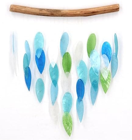 GURU SHOP Muschel Mobile, Ethno Windspiel, Sonnenfänger - 50 cm Blau/grün