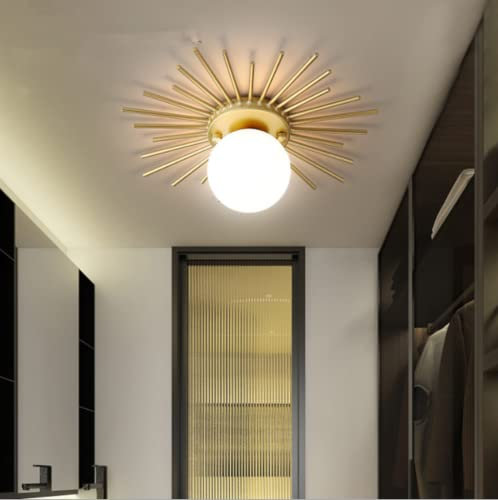 SSNCcNC Moderne Golden Deckenleuchte Kreativ Sonne Flur Balkon Gang Treppe Eingang Korridor Schlafzimmer Kronleuchter Glas Lampenschirm nordische minimalistische Deckenlampe G9 Ø25cm