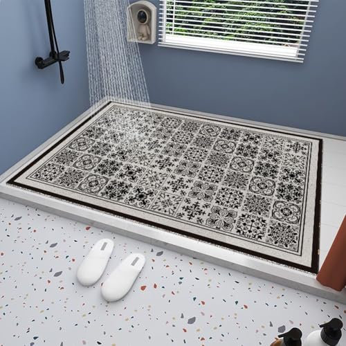 Loofah Grand tapis de douche creux en PVC antidérapant à séchage rapide avec trous de drainage Beige 70 x 120 cm
