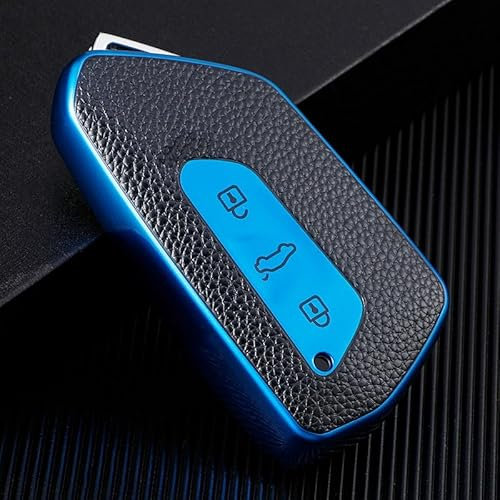 Misuyue VW Schlüsselhülle, Autoschlüssel Hülle für S-Koda VW Golf 8 MK8 Seat Leon MK4 Ateca Tarraco Octavia 8, 3 Tasten Autoschlüssel Hülle VW aus Leder und TPU (Blau)