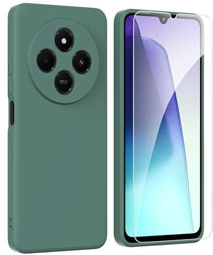 ARRYNN Funda para Xiaomi Redmi 14C 4G (6.88) con Cristal Templado Protector de Pantalla,Verde Ultra Slim Protectora Funda de Silicona Líquida Suave Case Cover - Verde1