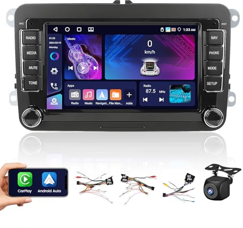 Hikity 4G+64G Android Autoradio para VW Golf 5 6 Passat B6 B7 Jetta T5 EOS Polo Touran Inalámbrica Carplay Android Auto, 7'' IPS Pantalla Táctil Radio con 32EQ Bluetooth FM RDS GPS WiFi Cámara Trasera